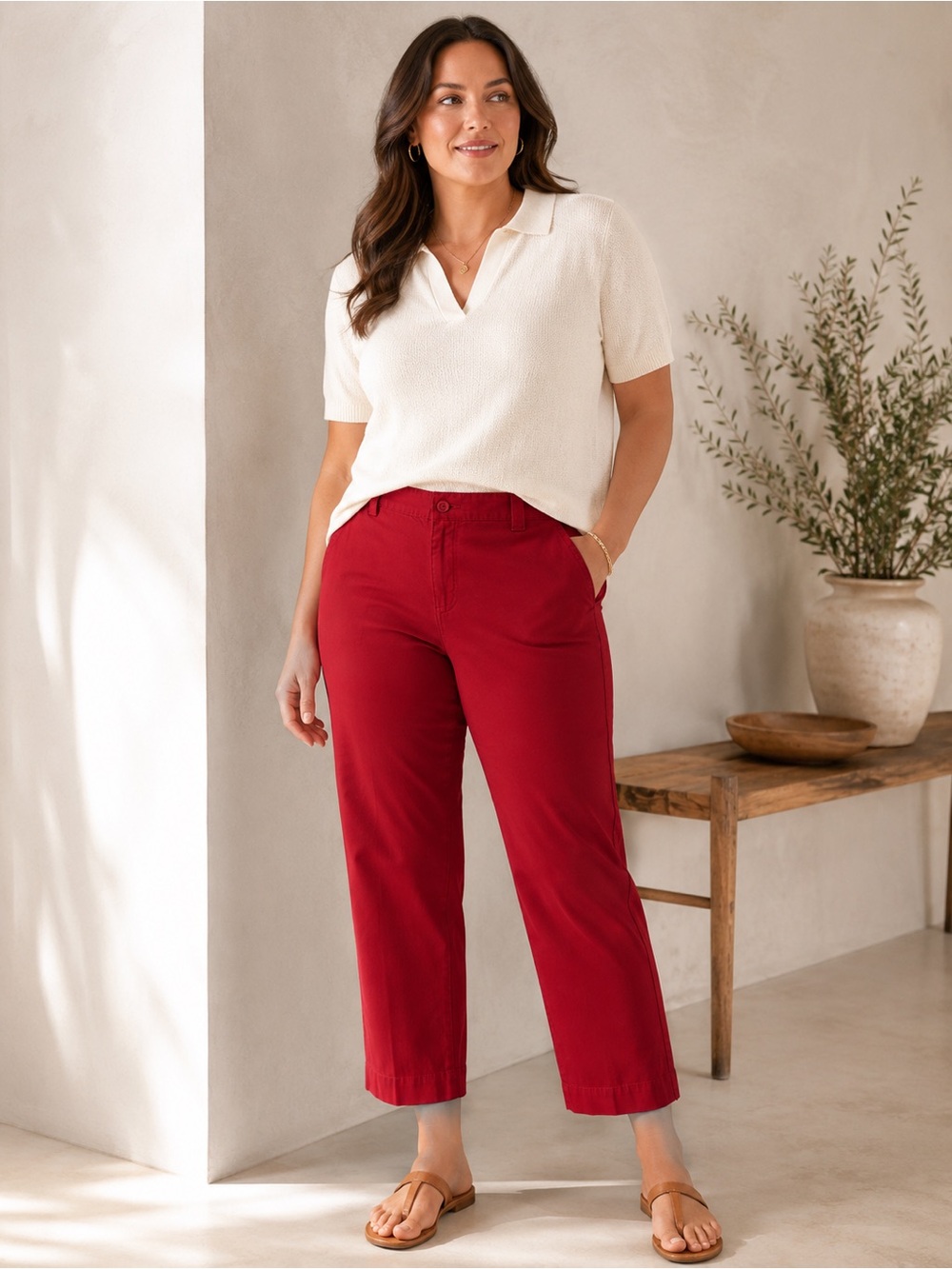 Eddie Bauer Red Cropped Ankle Pants